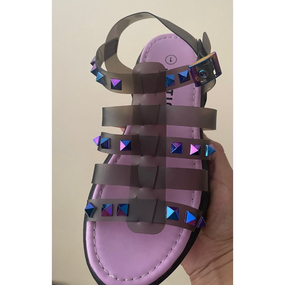 Justice Girls Size 1 Studded Jelly Fisherman Black Platform Sandals - Picture 13 of 13